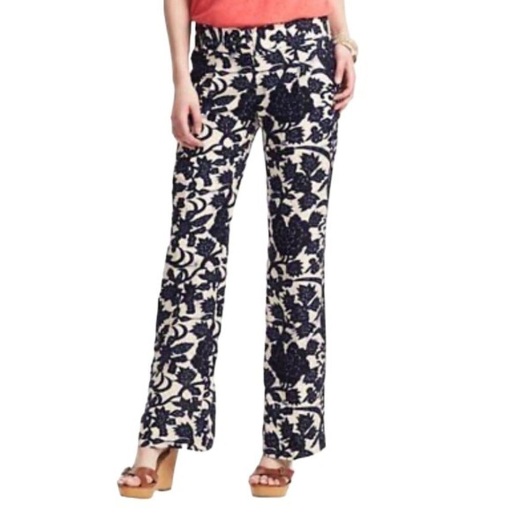 Ann Taylor LOFT Women's Size 4 Marisa Batik Linen Blend Wide‎ Leg Pants Mid Rise